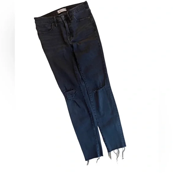 Madewell 9" Highrise Black Distressed Skinny Jeans 27 - Picture 2 of 16